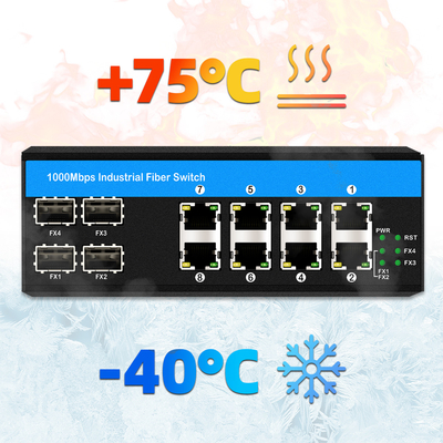12 منفذ 10/100/1000mbps غير مدير مفتاح din-rail poe 4 منافذ SFP + 8 منافذ RJ45 مفتاح إثنر