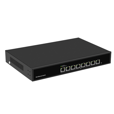 8 منفذ 10G Ethernet Switch غير مدير سرعة الاستشعار التلقائي مدخل واحد AC بدون مروحة