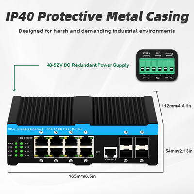 12 منفذ 10G L2/L3 مدير بو + التبديل 4 * 10G منفذات Sfp DC48V مدخل طاقة مزدوج 10g Poe Switch