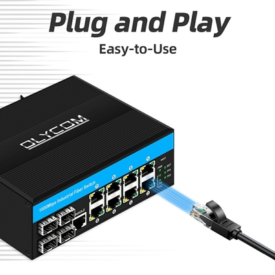 مفتاح إدارة جيجابيت 12 منفذ مفتاح إثنترنيت 4SFP + 8RJ45 DIN-Rail مدخل طاقة مزدوج