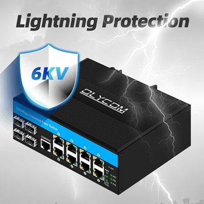 مفتاح إدارة جيجابيت 12 منفذ مفتاح إثنترنيت 4SFP + 8RJ45 DIN-Rail مدخل طاقة مزدوج