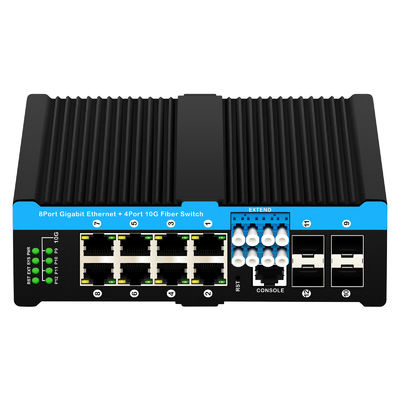 12 منفذ 10G L2 / L3 مدير POE + التبديل التبديل البصري 4 * 10G sfp + 8 RJ45 din-rail Ethernet switch