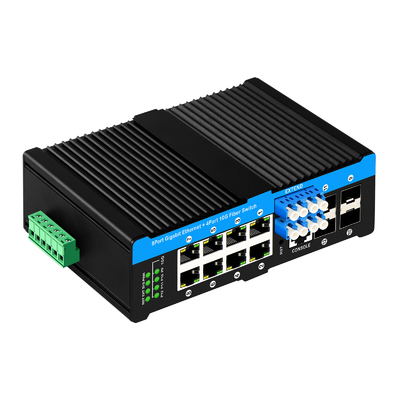 12 منفذ 10G L2 / L3 مدير POE + التبديل التبديل البصري 4 * 10G sfp + 8 RJ45 din-rail Ethernet switch