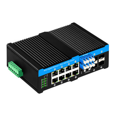 12 منفذ 10G L2 / L3 مدير POE + التبديل التبديل البصري 4 * 10G sfp + 8 RJ45 din-rail Ethernet switch