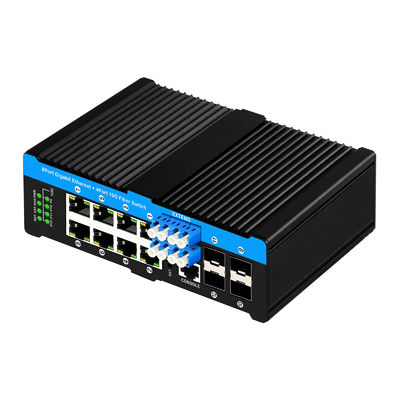 12 منفذ 10G L2 / L3 مدير POE + التبديل التبديل البصري 4 * 10G sfp + 8 RJ45 din-rail Ethernet switch