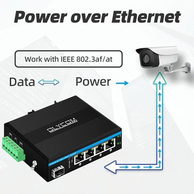 5 منافذ محول شبكة بو الصناعية DC12/24/48V مدخل 1SFP+4RJ45 محول إيثرنت جيجابيت