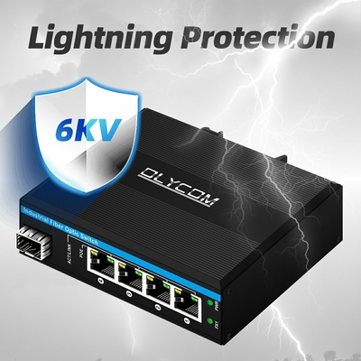 5 منافذ محول شبكة بو الصناعية DC12/24/48V مدخل 1SFP+4RJ45 محول إيثرنت جيجابيت