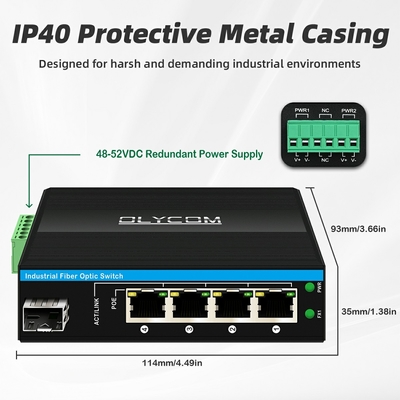5 منافذ محول شبكة بو الصناعية DC12/24/48V مدخل 1SFP+4RJ45 محول إيثرنت جيجابيت