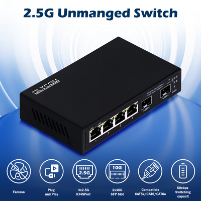 مفتاح إثنترنيت 10G غير مدير 4 منفذ 2.5G مفتاح إثنترنيت مع منافذ 10G SFP +