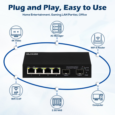 مفتاح إثنترنيت 10G غير مدير 4 منفذ 2.5G مفتاح إثنترنيت مع منافذ 10G SFP +