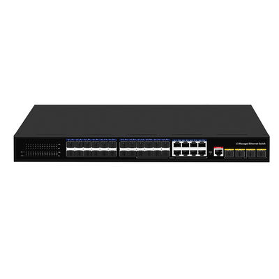 24 منفذ 10G L3 محول ألياف مُدار مع 8 جيجابت كومبو SFP / RJ45 1U Rack 220V AC Input