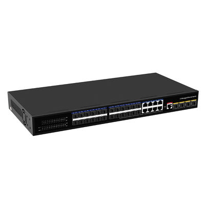 24 منفذ 10G L3 محول ألياف مُدار مع 8 جيجابت كومبو SFP / RJ45 1U Rack 220V AC Input