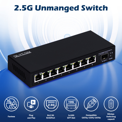 10G Ethernet Switch ناقل الشبكة غير المدار 8*2.5G RJ45+1*10G SFP Ports