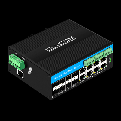 يتم إدارة 16 منفذًا Gigabit Poe Switch Din-rail Network Switch 8RJ45 + 8SFP مع 4 * RS485 + 2 * CAN BUS