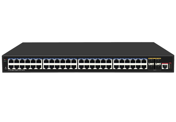48 منفذ 10G Poe Switch L3 إدارة Ethernet Switch مع 48 * Gigabit Poe Ports + 4 * 10G Sfp + Ports