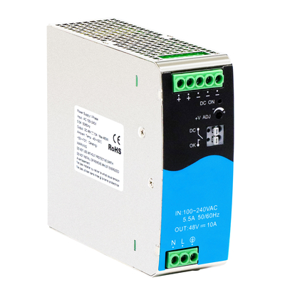 480W DIN إمدادات الطاقة السكك الحديدية 48V 10A مدخل AC/DC واسع مع PFC DC النشط OK