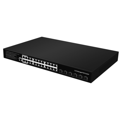 24 منفذ 2.5G PoE Switch 10G Fiber Uplink L3 إدارة Ethernet 400W مدخل AC الميزاني