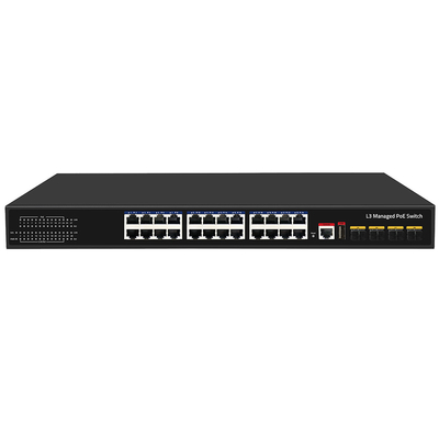 24 منفذ PoE التبديل 10G Fiber300W ميزانية وحدة التحكم USB L3 المدخلات المتغيرة المدارة