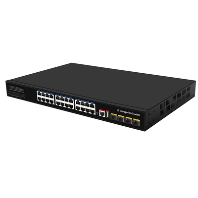 24 منفذ PoE التبديل 10G Fiber300W ميزانية وحدة التحكم USB L3 المدخلات المتغيرة المدارة