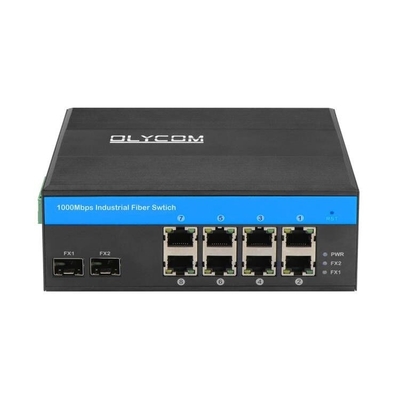 10 منفذات جيجابيت لتبديل الشبكة الصناعية SFP Fiber Uplink Din Rail غير منظم