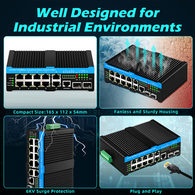16 منفذ إدارة التبديل الالكتروني الصناعي 8RJ45 + 8SFP POE التبديل مع 4 * RS485 + 2 * CAN BUS