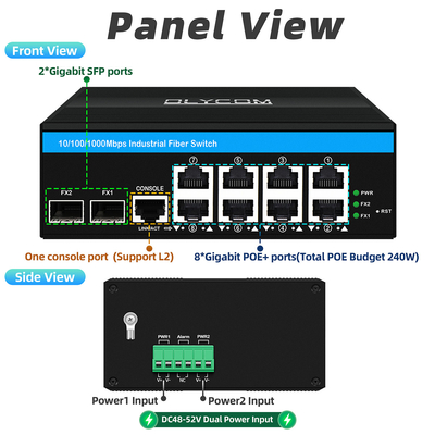 8 منافذ جيجابيت مدير بو التبديل التبديل الايثنر الصناعي مع 2SFP + 8 RJ45