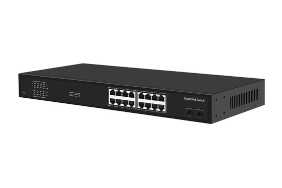 16 منفذ Gigabit Ethernet Switch Af / at Poe Switch AC 100-240V مدخل الطاقة
