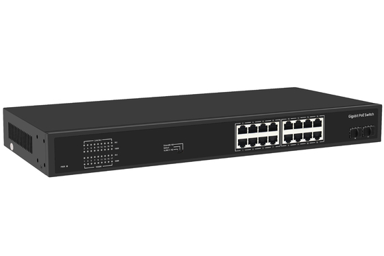 16 منفذ Gigabit Ethernet Switch Af / at Poe Switch AC 100-240V مدخل الطاقة