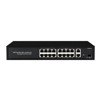 16 منفذ Gigabit Poe Switch مفتاح شبكة الألياف الموسع 250m 300W