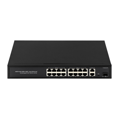 16 منفذ Gigabit Poe Switch مفتاح شبكة الألياف الموسع 250m 300W