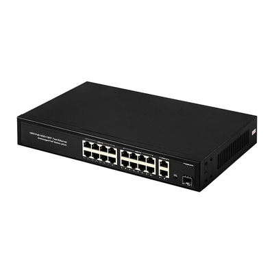 16 منفذ Gigabit Poe Switch مفتاح شبكة الألياف الموسع 250m 300W