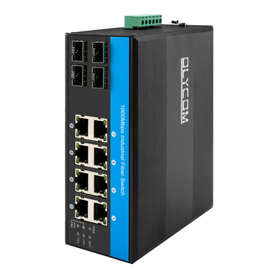 12 منفذ لتحويل Ethernet الصناعي Din Network Switch 4SFP + 8RJ45 DC12-52V مزدوج مصدر الطاقة