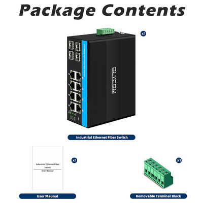 12 منفذ لتحويل Ethernet الصناعي Din Network Switch 4SFP + 8RJ45 DC12-52V مزدوج مصدر الطاقة