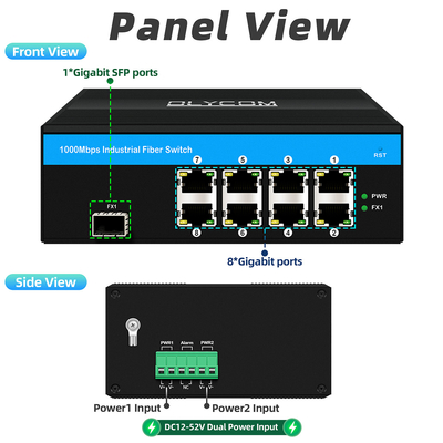 8 منافذ غيغابيت التبديل التبديل الصناعي إيثيرنت IP40 مصنع OEM