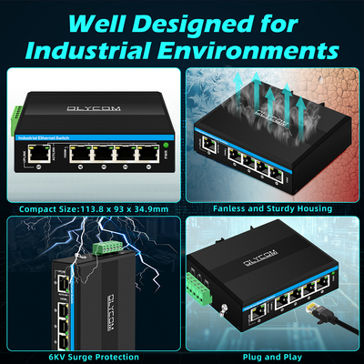 5 منفذات Gigabit Switch E-Mard مبدل Ethernet الصناعي المعتمد