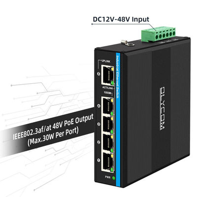 محول PoE يعمل بالطاقة الشمسية أو البطارية 4 منفذ شبكة جيجابيت مزدوج 12V / 24V / 48VDC مدخل CE