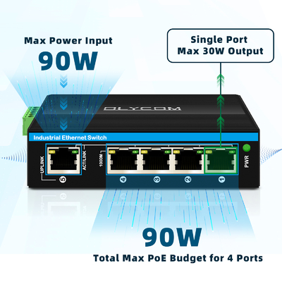 5 منفذ مفاتيح جيجابيت Industrial PoE Extender 1*poe في منفذ دعم 30w/60w/90w+4*poe منافذ الخروج