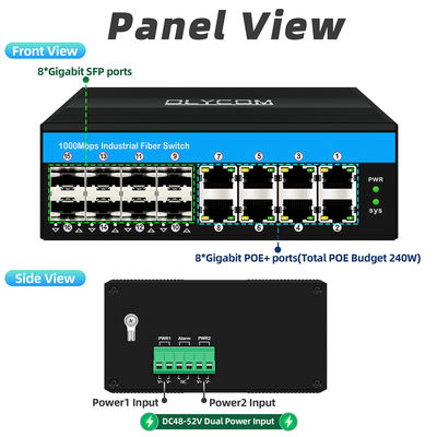 ناقل بو غير المدار ناقل بوابات 16 جيجابيت PoE af/at/bt 240w الميزانية للاستخدام في الهواء الطلق
