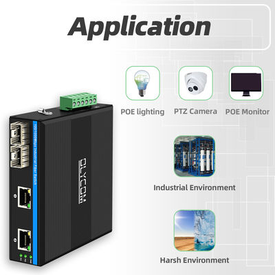 مفتاح POE الصناعي مع 2 منفذ SFP + 2 RJ45 6KV حماية الزيادة العالية وإدخال الطاقة DC48V للاستخدام في الهواء الطلق