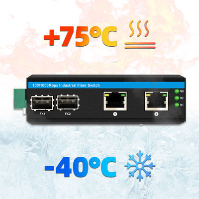 مفتاح POE الصناعي مع 2 منفذ SFP + 2 RJ45 6KV حماية الزيادة العالية وإدخال الطاقة DC48V للاستخدام في الهواء الطلق