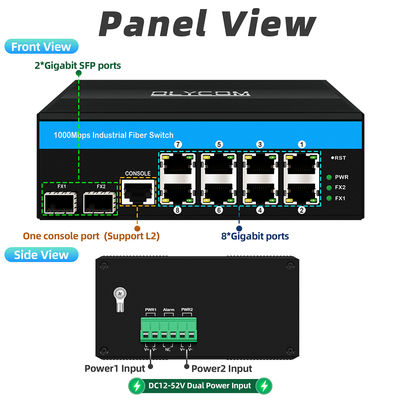 ناقل إثنر متين مُدار مع مجموعة رقائق فيتسي 2 SFP 8 RJ45 ناقل إثنر صناعي مع إدارة SNMP