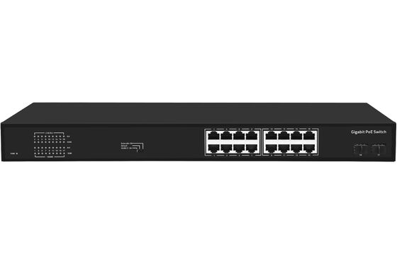 16 منفذ Gigabit PoE Switch 1G Fiber Uplinks مدخل AC واحد 300W ميزانية CE بدون مروحة