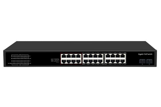 24 منفذ Gigabit PoE Switch 1U نوع غير مدير 1G Ethernet 300W الميزانية بدون مروحة