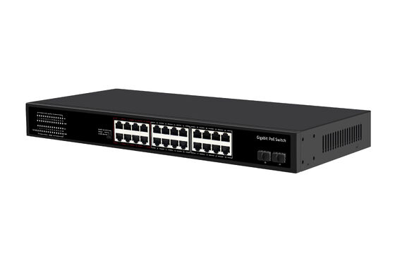 24 منفذ Gigabit PoE Switch 1U نوع غير مدير 1G Ethernet 300W الميزانية بدون مروحة
