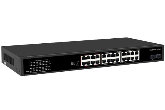 24 منفذ Gigabit PoE Switch 1U نوع غير مدير 1G Ethernet 300W الميزانية بدون مروحة