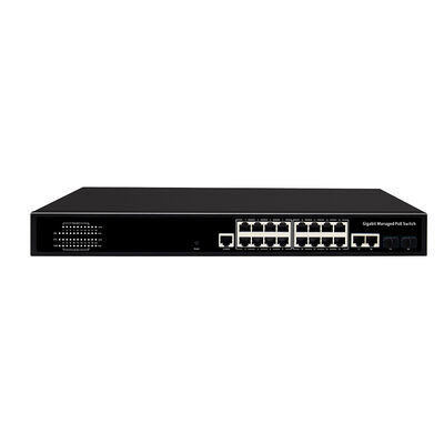 16 منفذ 1G مدير PoE Switch SFP / RJ45 Uplink 200W PoE ميزانية 1U رف مدخل واحد AC