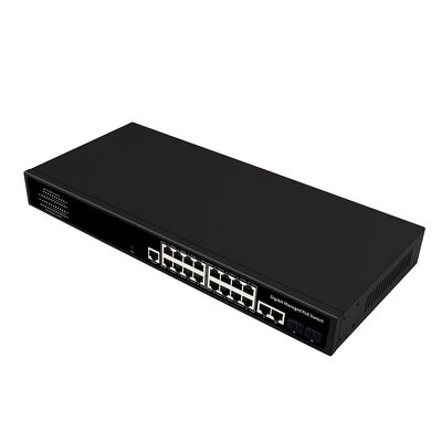 16 منفذ 1G مدير PoE Switch SFP / RJ45 Uplink 200W PoE ميزانية 1U رف مدخل واحد AC