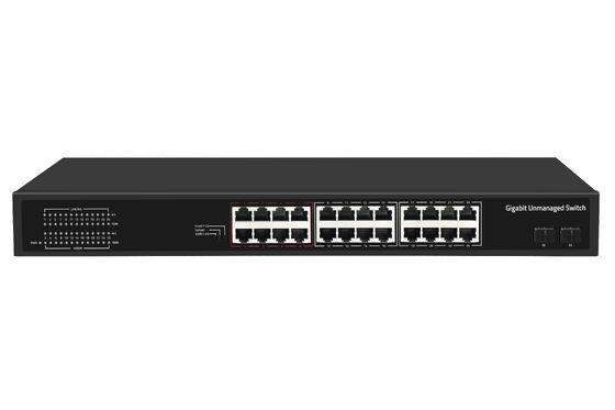 24 منفذ مفتاح شبكة الألياف الجيبيت غير المدار Smart VLAN & Extend Mode AC Powered