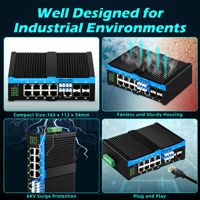 مفتاح تجاوز الألياف الصناعي مع 4 منافذ SFP+ بسرعة 10 جيجابت و 8 منافذ PoE بسرعة 10/100/1000 ميجابت للبيئات القاسية