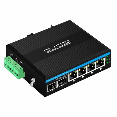 مفتاح شبكة صناعي 2.5G PoE من الألياف الضوئية 4 منافذ PoE+ مع 2 SFP 10G Uplink DIN Rail